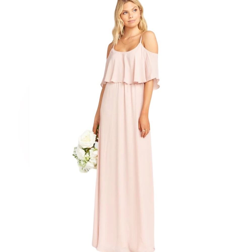 Show Me Your Mumu Size Small Caitlin Ruffle Maxi Bridesmaid Dress Blush NWT